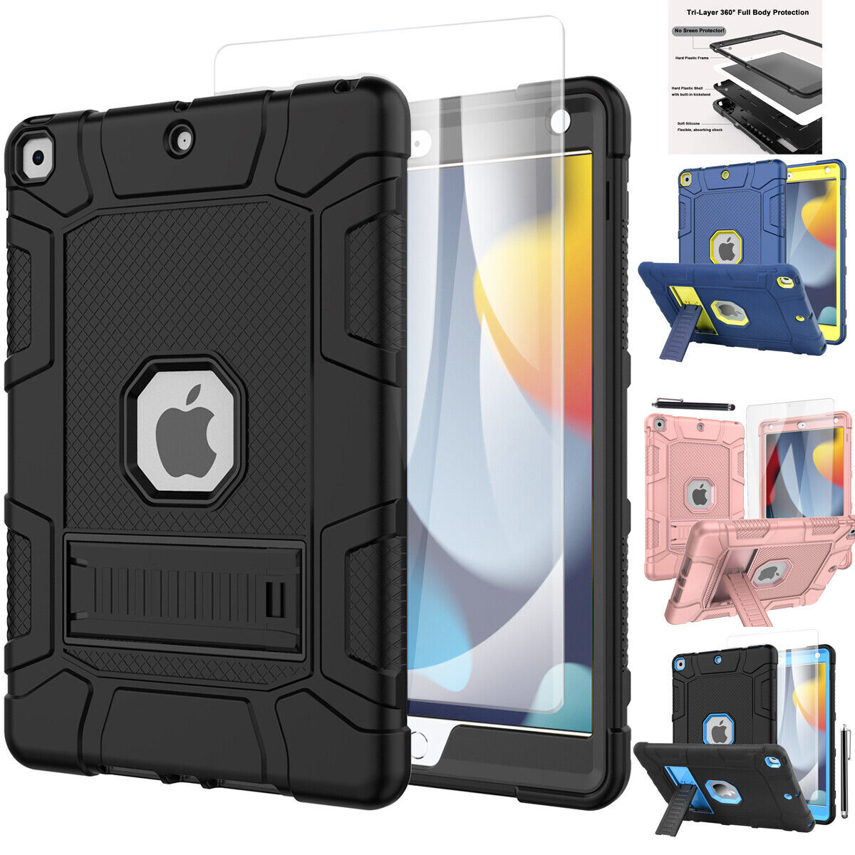 Case For iPad 9th Generation Heavy Duty Shockproof Rugged Cover+Screen Protector