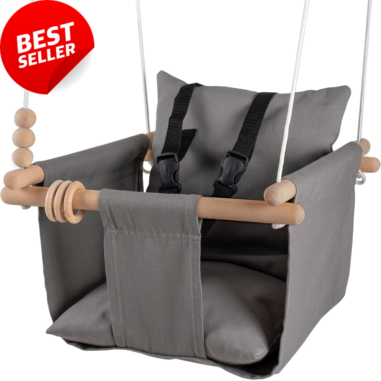 Indoor Outdoor Baby Swing with 3-Point Harness and Hardware for Ceiling, Porch,