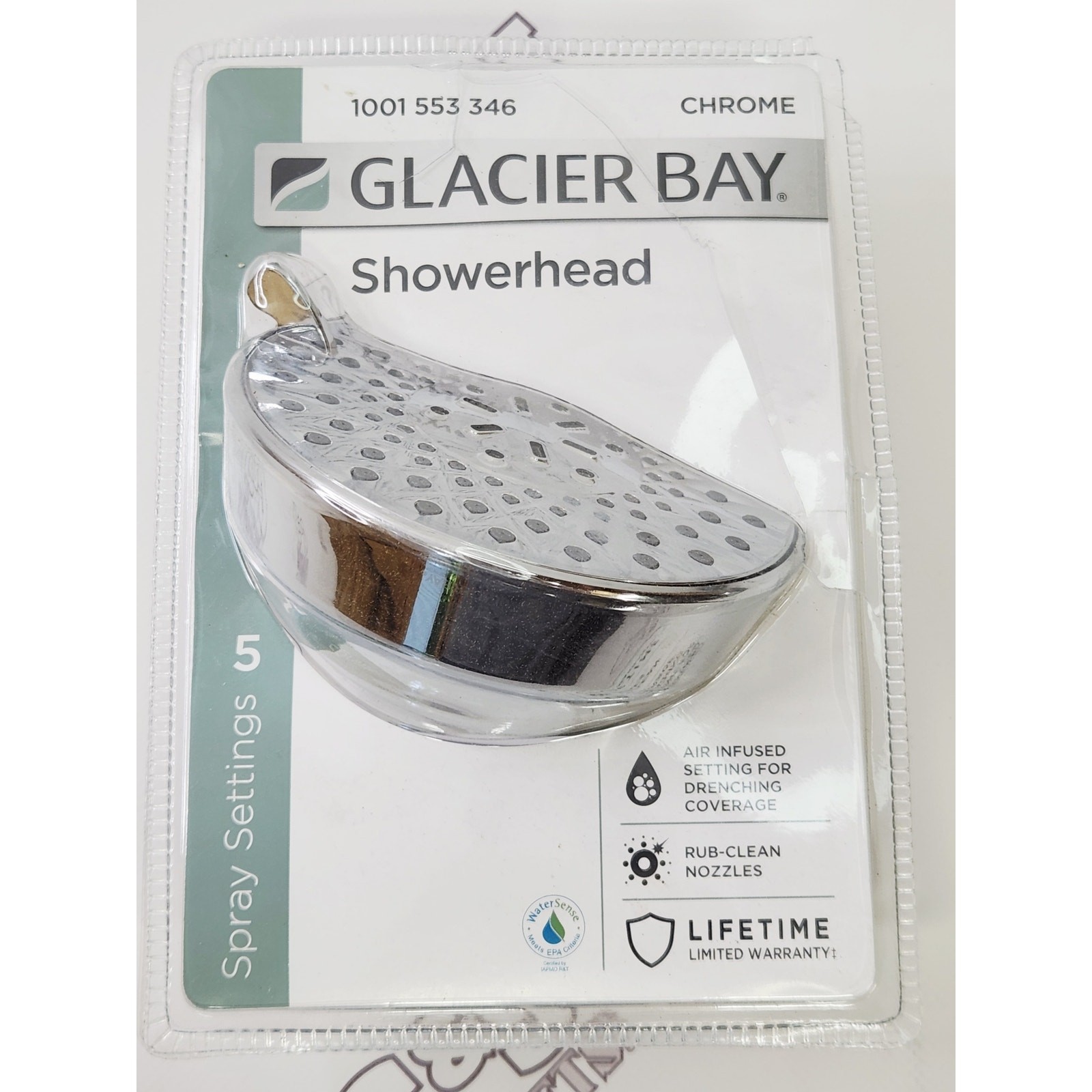 Glacier Bay 1001 553 346 5-Spray Pattern Fixed Wall Mount Shower Head - Chrome