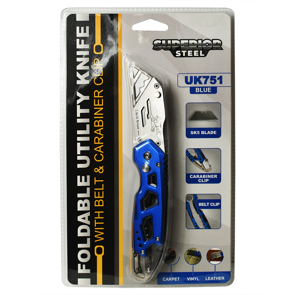 Folding Utility Pocket Knife Box Cutter with Belt Clip, Easy Release Button