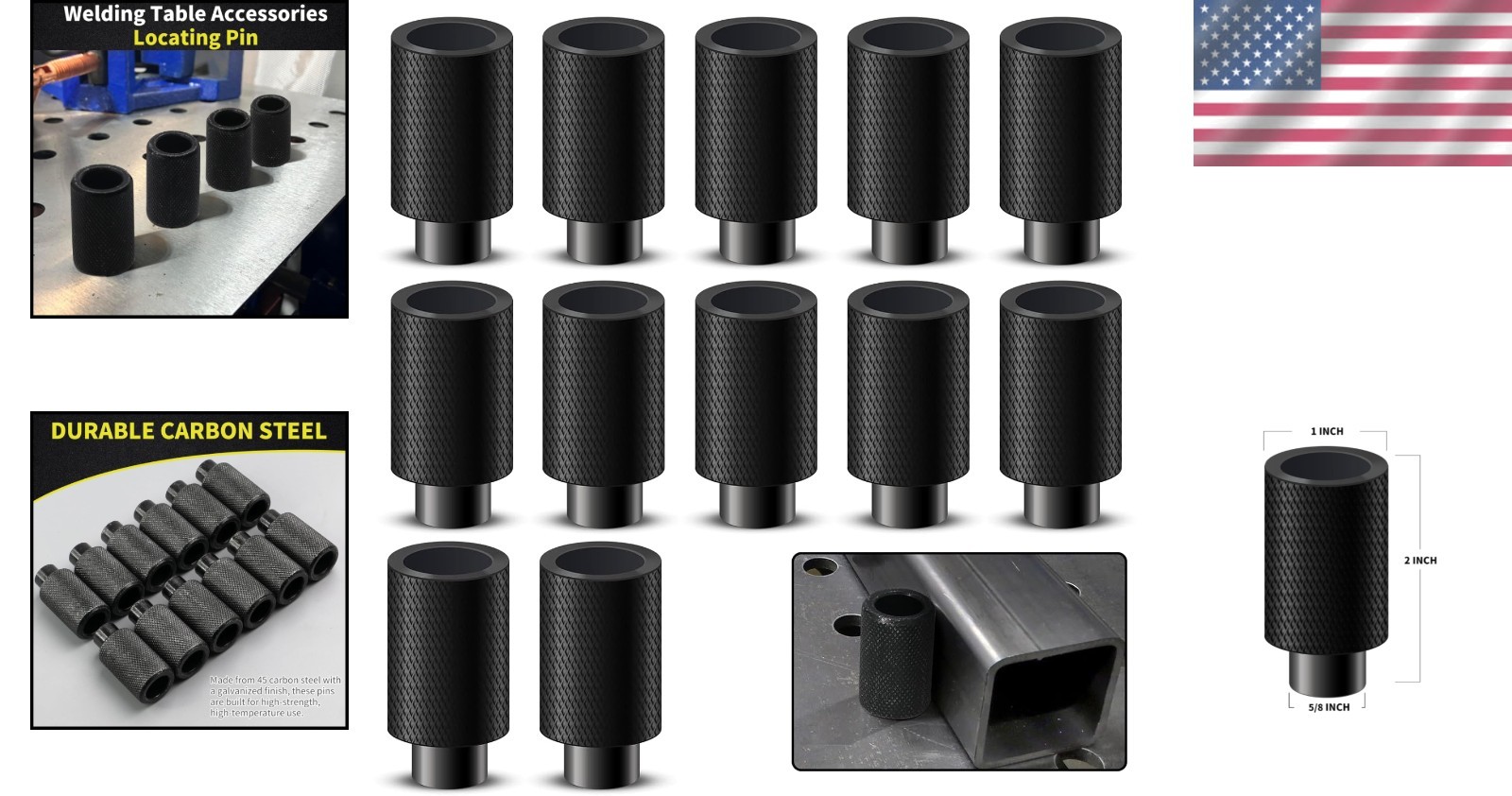 Durable Welding Table Locating Pins, 5/8" x 2", 12 Pcs