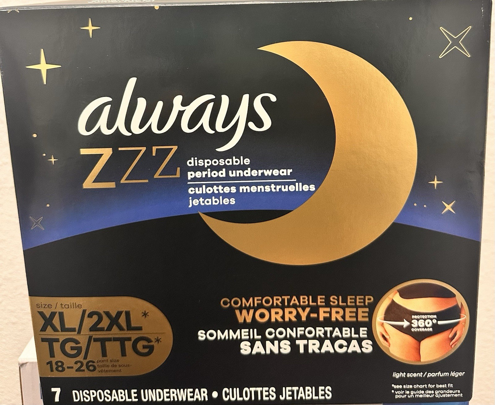 Always ZZZ Disposable Menstrual Underwear XL/2XL Light Scent 7 Count