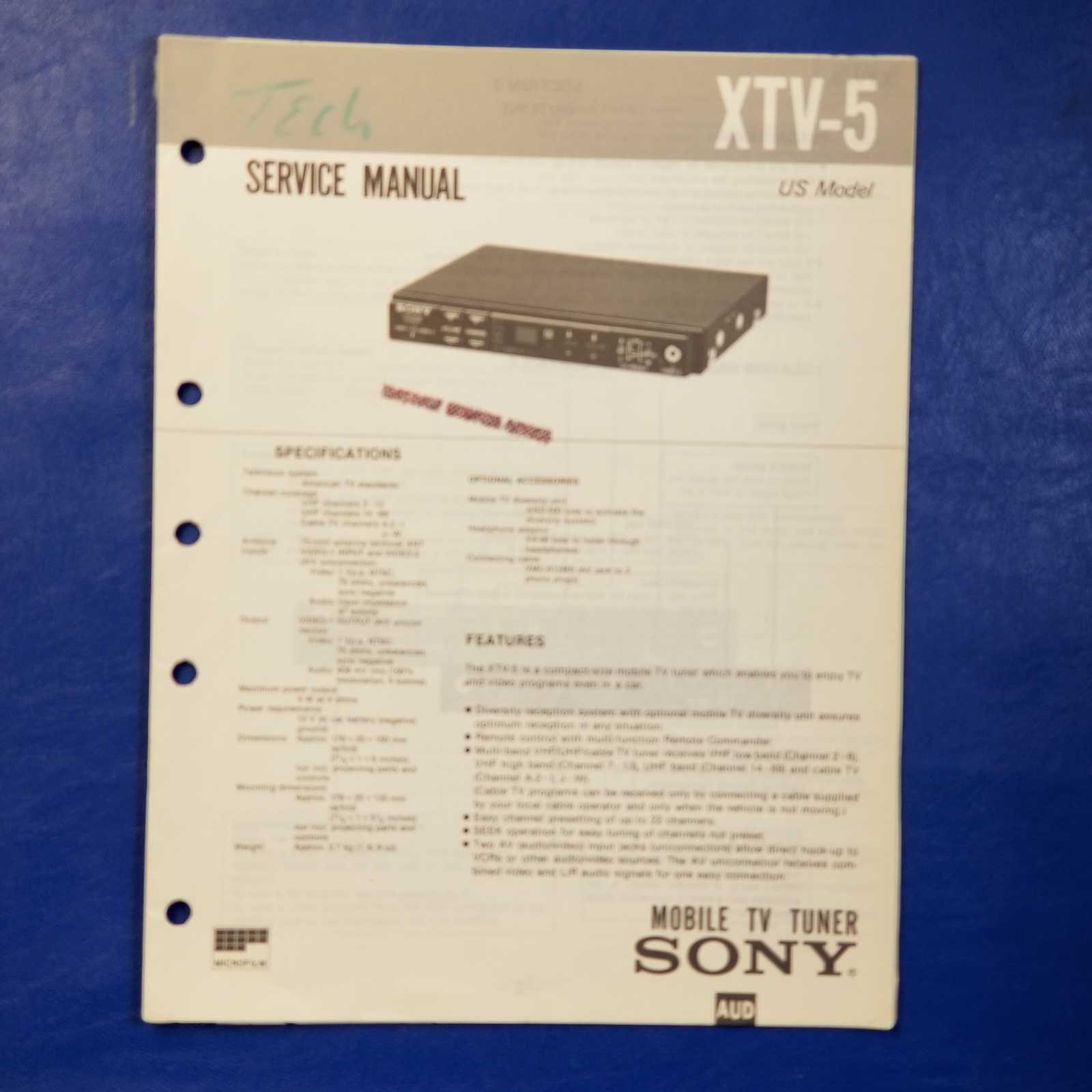SONY XTV-5 Service Manual Original Paper OEM Repair Guide - USA