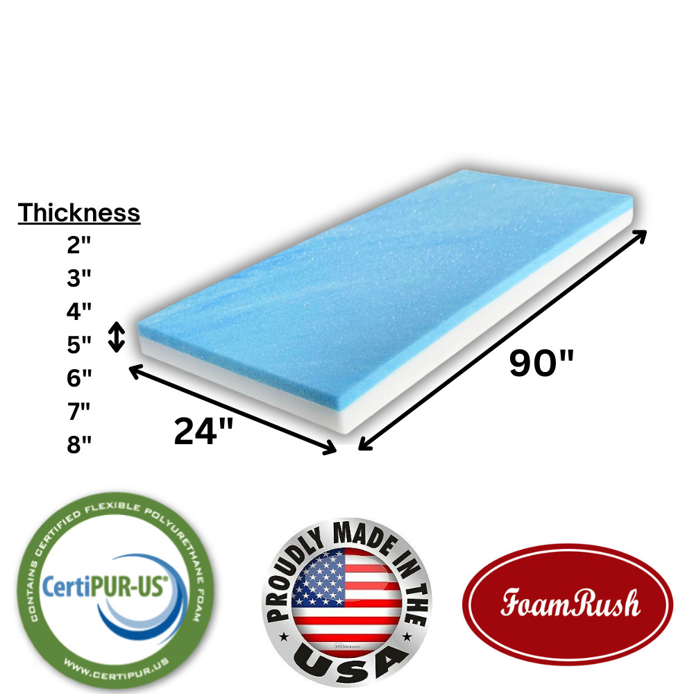 FoamRush 24" x 90" Cool Gel Memory Foam Seat Cushion Replacement Medium Firm USA
