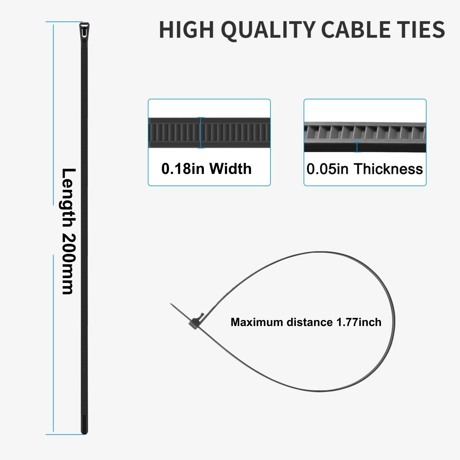 100 Pcs 8" Releasable Reusable Zip Ties Nylon Cable Heavy Duty Wire Self Locking