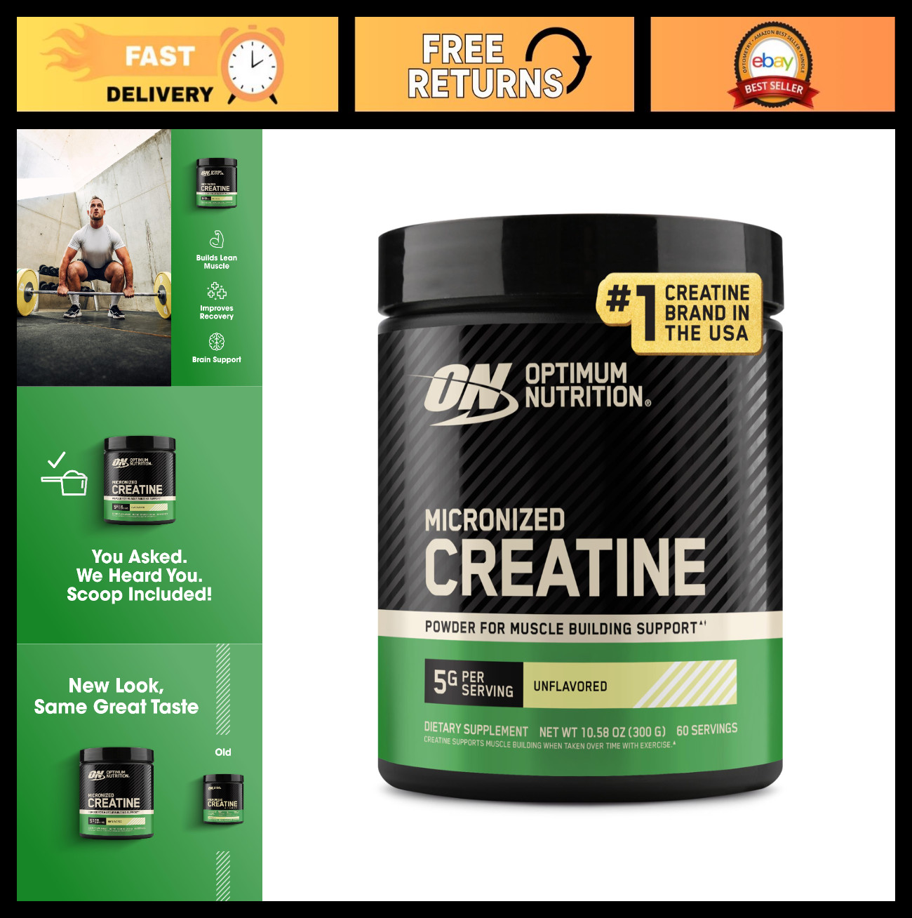 Micronized Creatine Monohydrate Powder - 5g per Serving, Supports Muscle Strengt