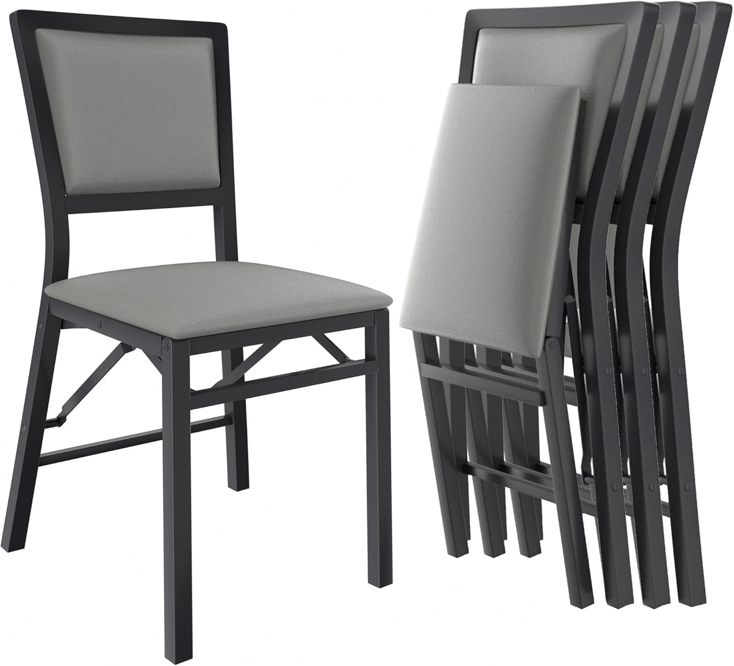Folding Chairs Set of 4 W/ Cushion Foldable Padded Seats W/ Heavy Duty Metal