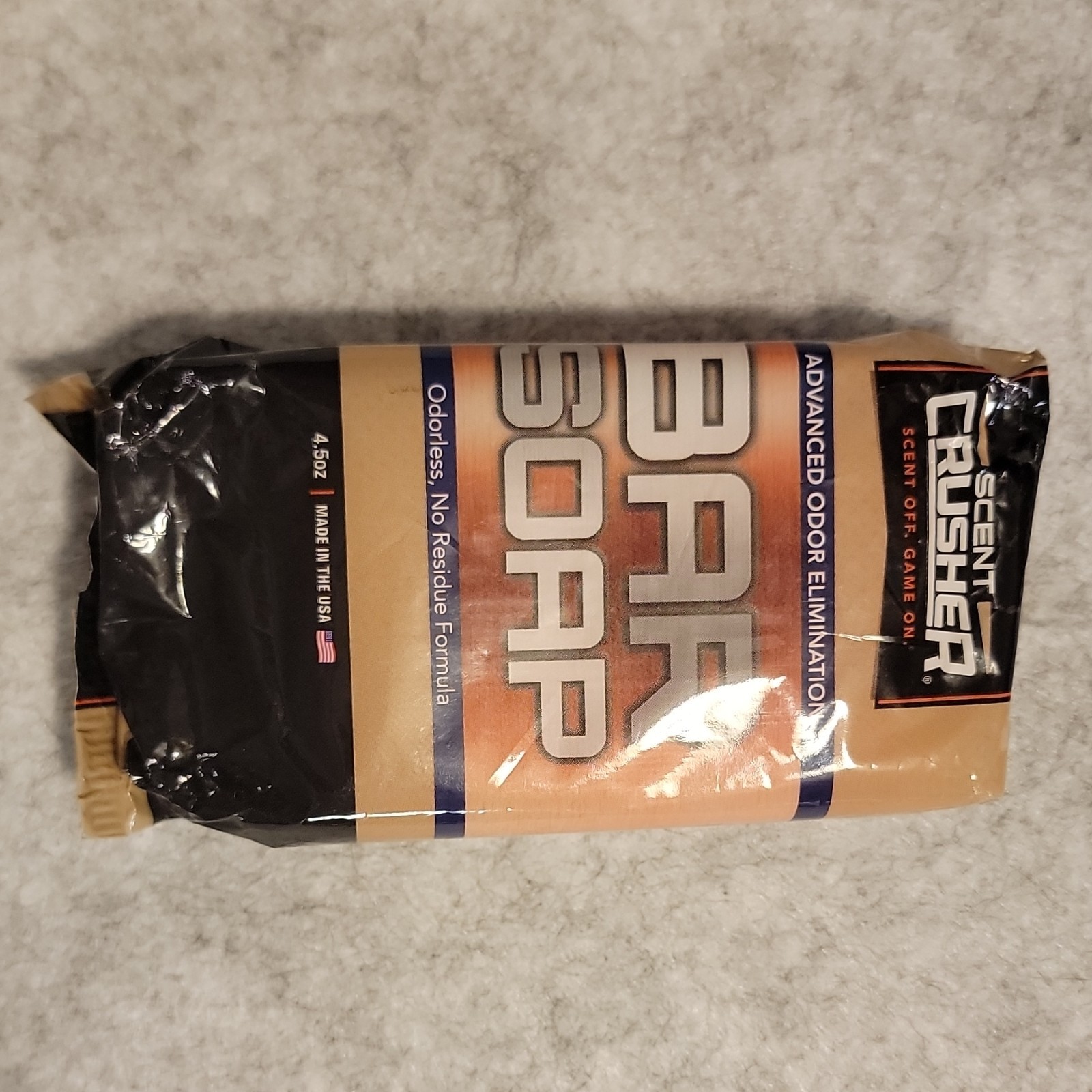 Scent Crusher Bar Soap 4.5 oz Odorless No Residue Formula Black Beige