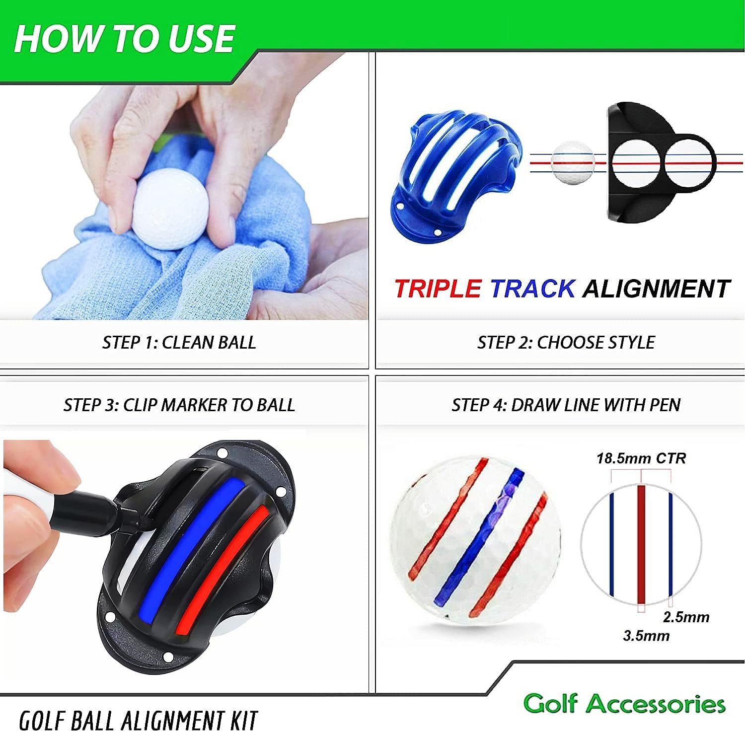 8 Pack Precision Golf Ball Marker Set 4 Marking Stencils 4 Vibrant Colors
