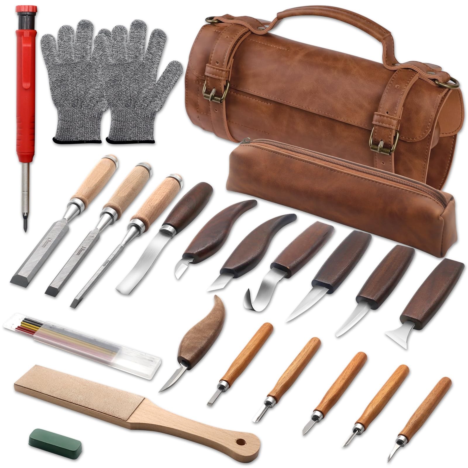 23PCS Wood Carving Kit - Whittling Knife Set with PU Leather Storage Bag, Woo...
