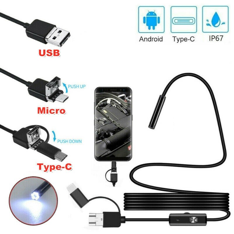 USB Endoscope Borescope Waterproof Camera For Mac Android Phones Windows PC HD