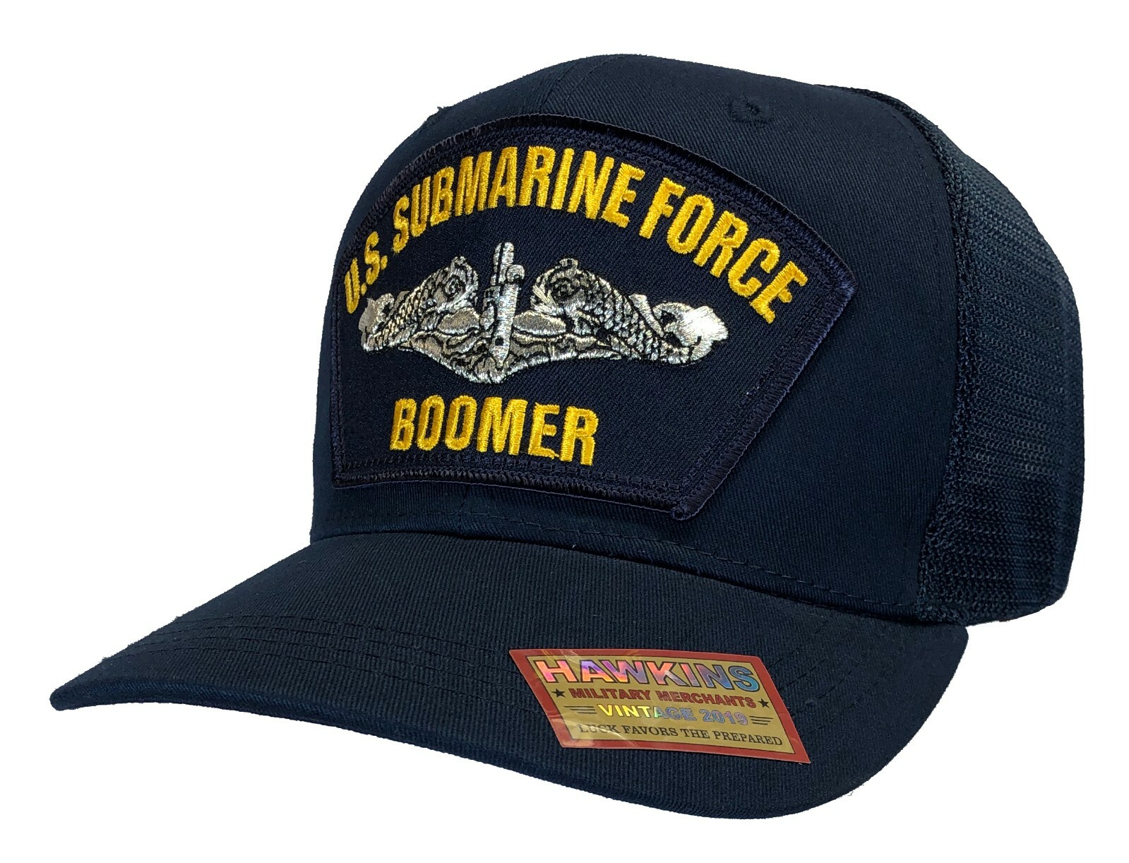 'BOOMER' U.S. Submarine Force FBM Hat Dark Blue Trucker Mesh Back