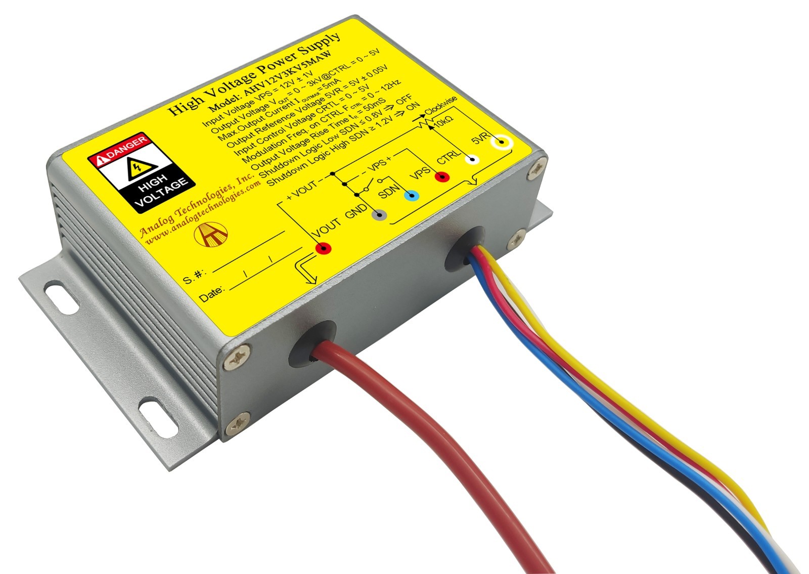 AHV12V3KV5MAW DC-DC HV Power Supply Module 12V Input 0-3kV 5mA Control