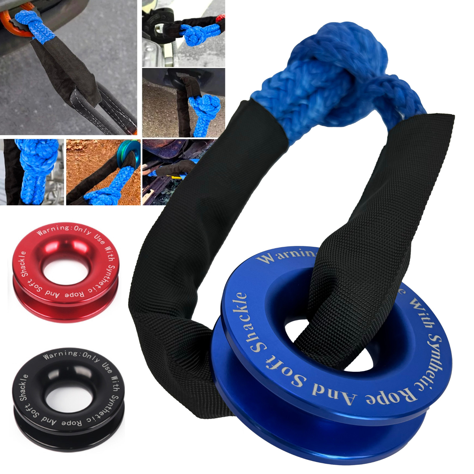 Heavy Duty Recovery Ring Snatch Block Pulley w/ Soft Shackle Tow Winch Rope