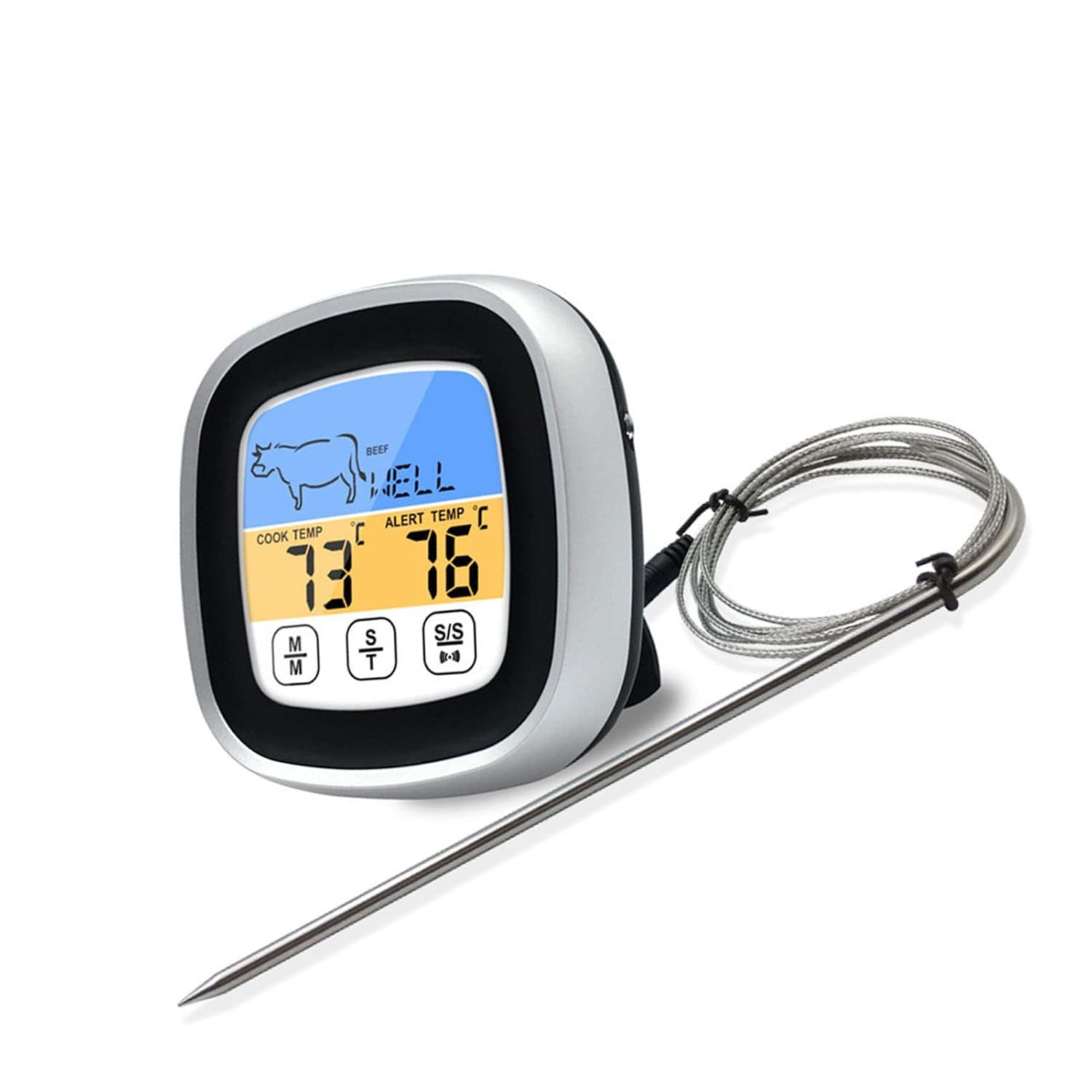 Digital Meat Thermometer, Stainless Steel Touch Screen with Backlight Alarm Func