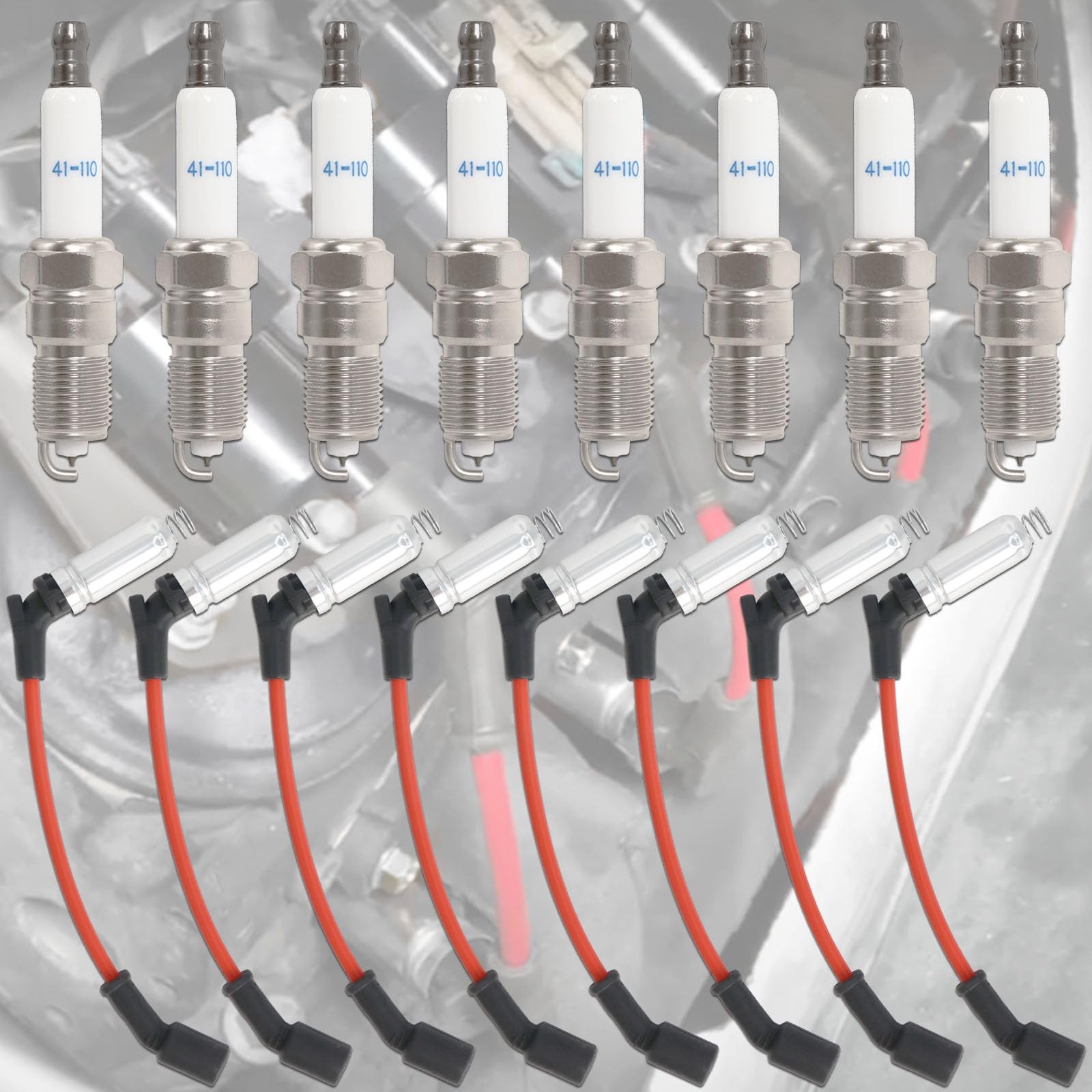 41-110 Iridium Spark Plugs And M8-48322 Spark Plug Wires Compatible Chevy
