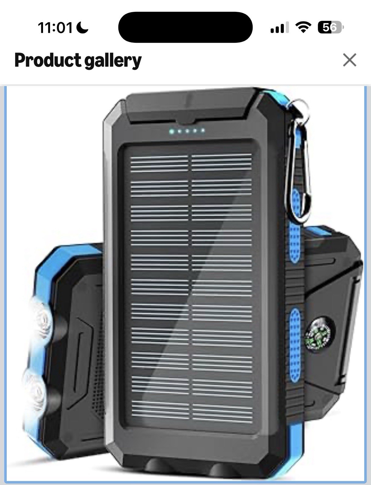 38800mAh Solar Power Bank USB 2.4A Dual LED Flashlight SOS Strobe Black/Blue