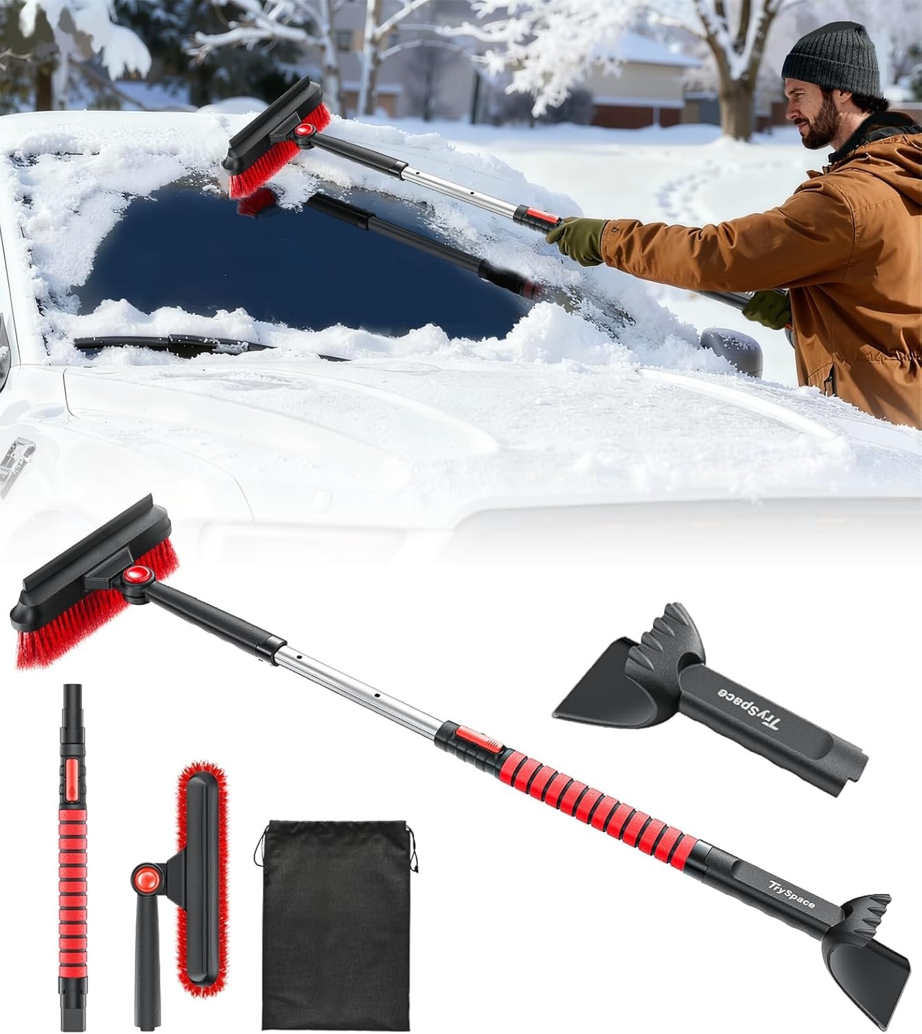 4-in-1 Snow Brush Ice Scraper with Telescoping Handle SUV Car Winter Tool ❄️🚗