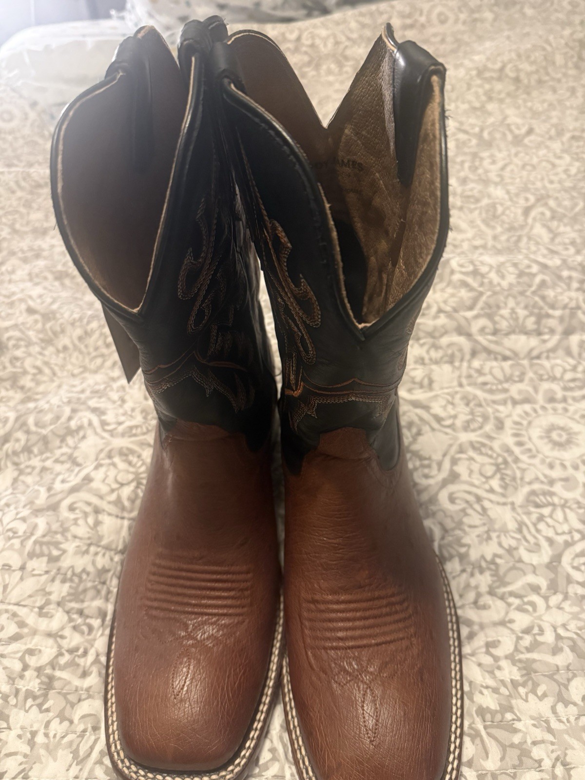 Cody James Ostrich Boots Men’s Size 10 D Black Leather Brown Genuine Ostrich