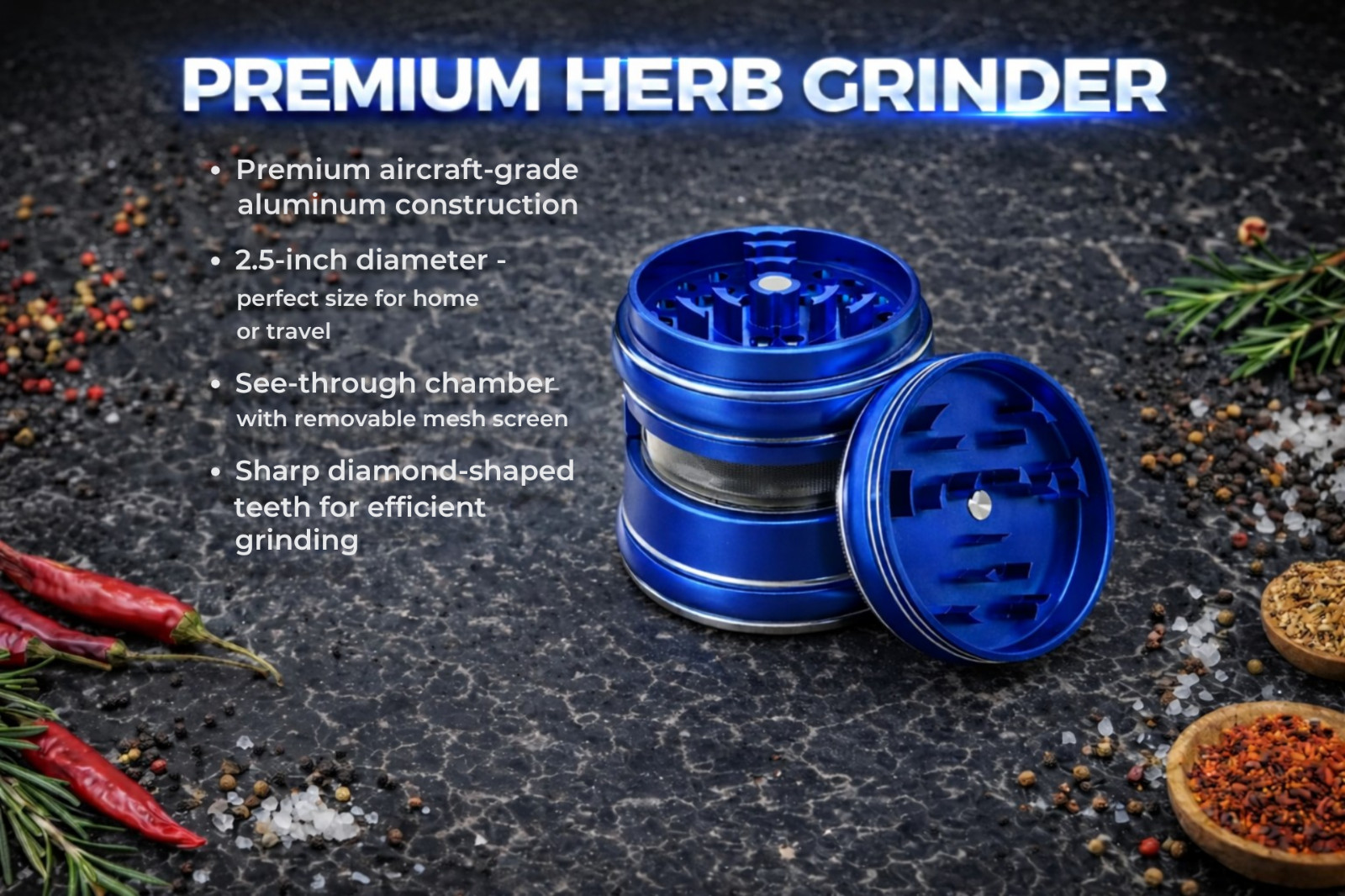 Aluminum Herb Spice Grinder 2.5"