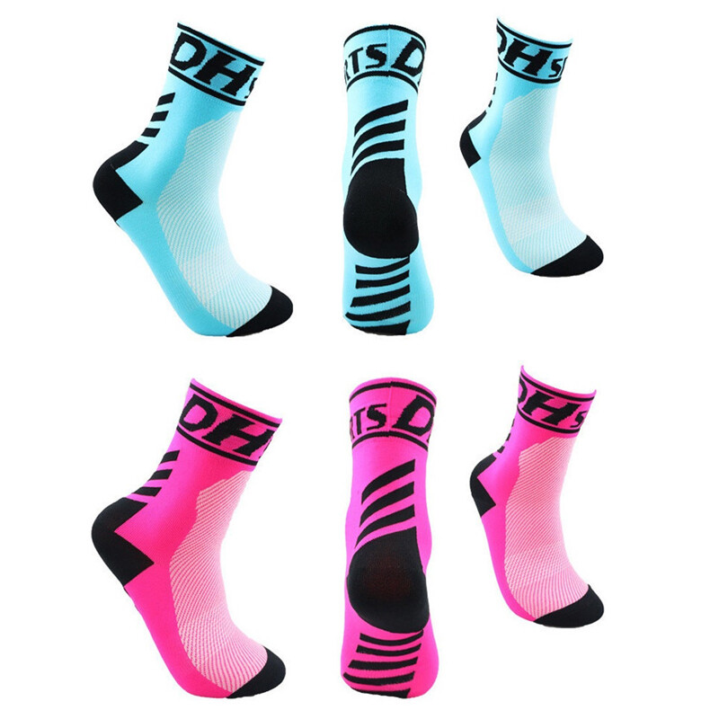 2 Pairs Cycling Socks Pro Road Bicycle Riding Bike Sports Ankle Socks Blue Pink
