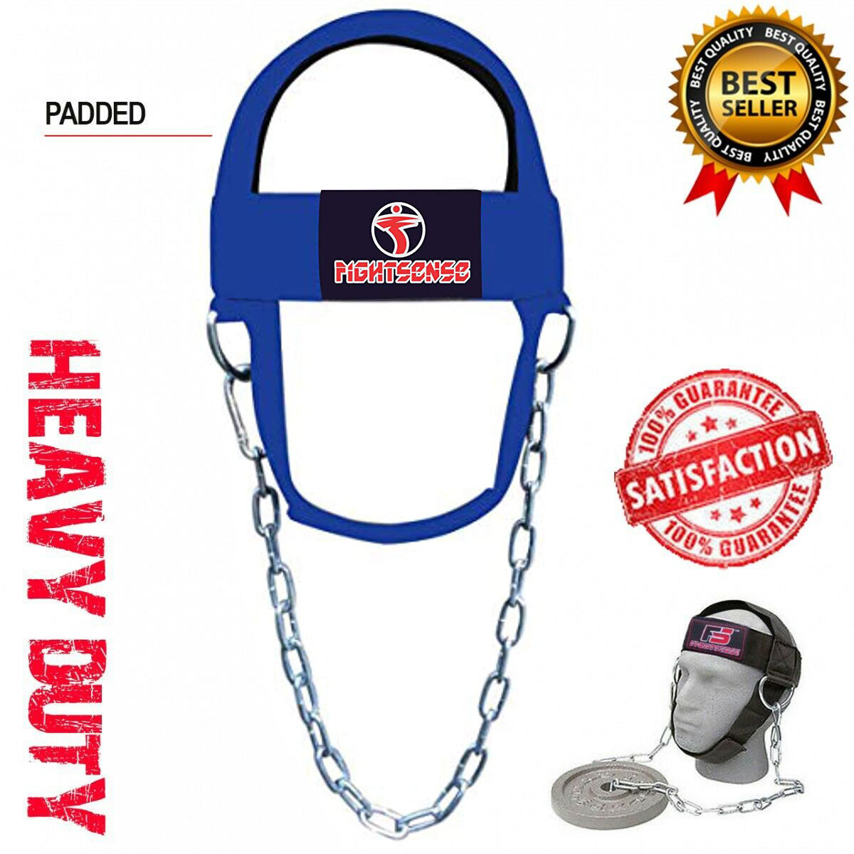 FIGHTSENSE Head Neck Harness Strap Neck Support Lifting With Chain Blue
