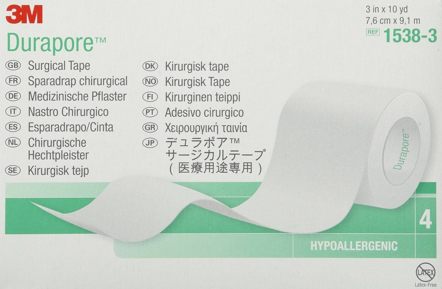 3M Durapore Medical Tape Silk-Like Cloth 3 Inch X 10 Yards NonSterile - Box of 4
