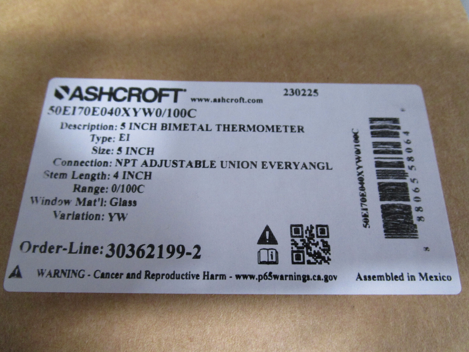 New Ashcroft 50-EI-70-E-040 100C Bimetal Thermometer