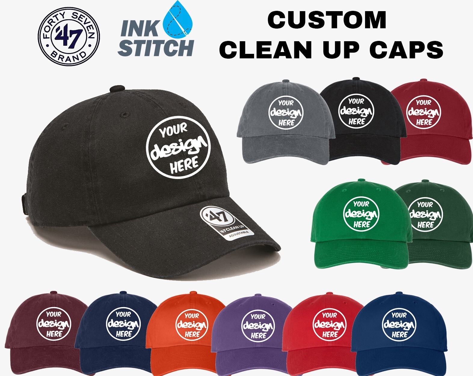 Ink Stitch 47brand 4700 Custom Logo Texts Stitching Logo Texts Clean up caps