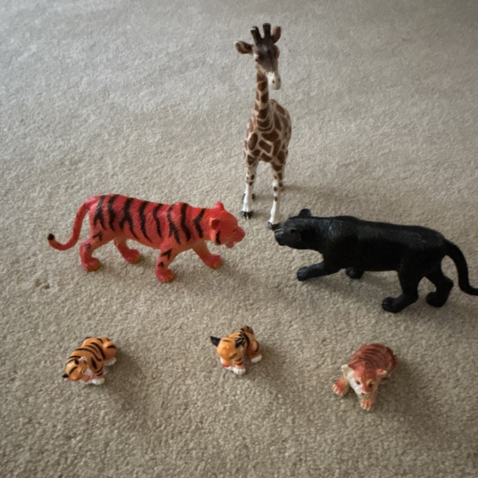 Safari Wild Animal Educational Toy Figures Set Lot of 5 Tiger Panther Giraffe