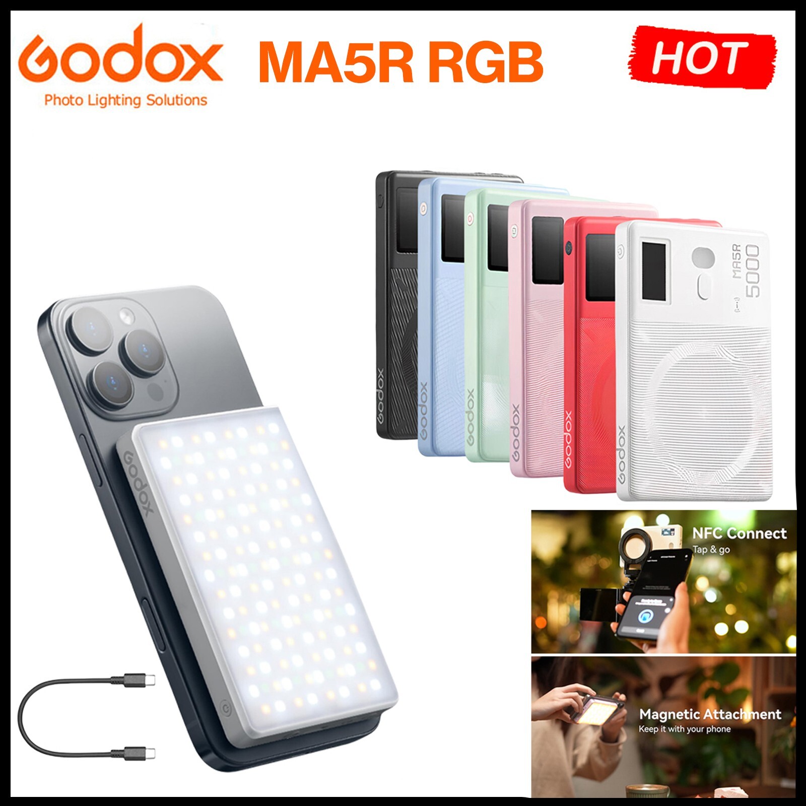 Godox MA5R RGB LED Light Power Bank 1800K-10000K Atmosphere Photography Light