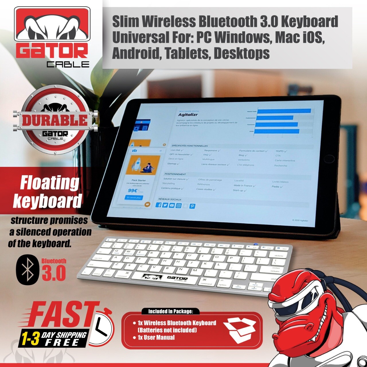 Wireless Bluetooth Keyboard For Windows PC Mac iOS Android iPhone Tablet Slim