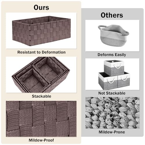 Woven Storage Baskets, Storage Bins, Cube Basket Container Baskets 6 pack Brown