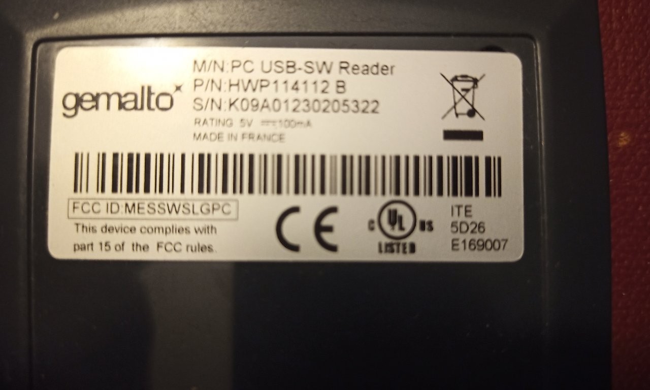 GEMALTO HWP114112B GEMPC USB Smart Card Reader