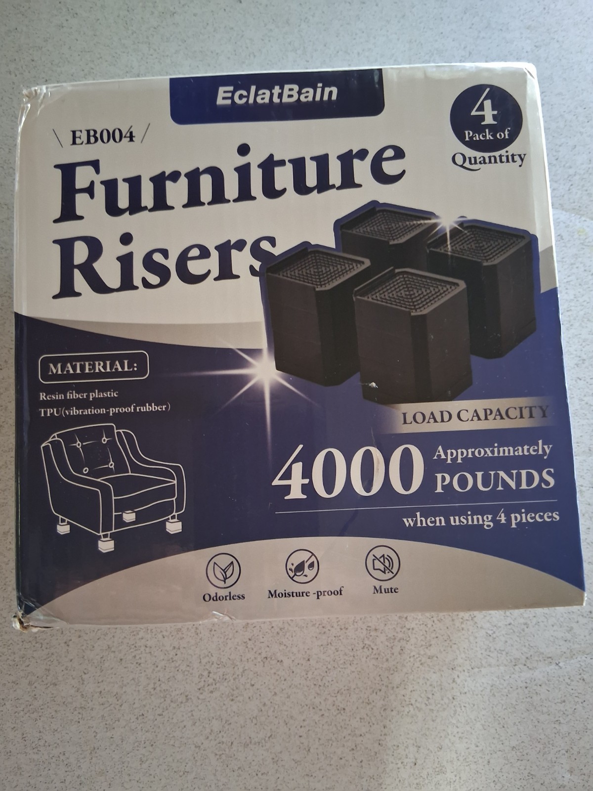 Eclabain Furniture Risers Set of 4 Heavy Duty 3 Inch Black