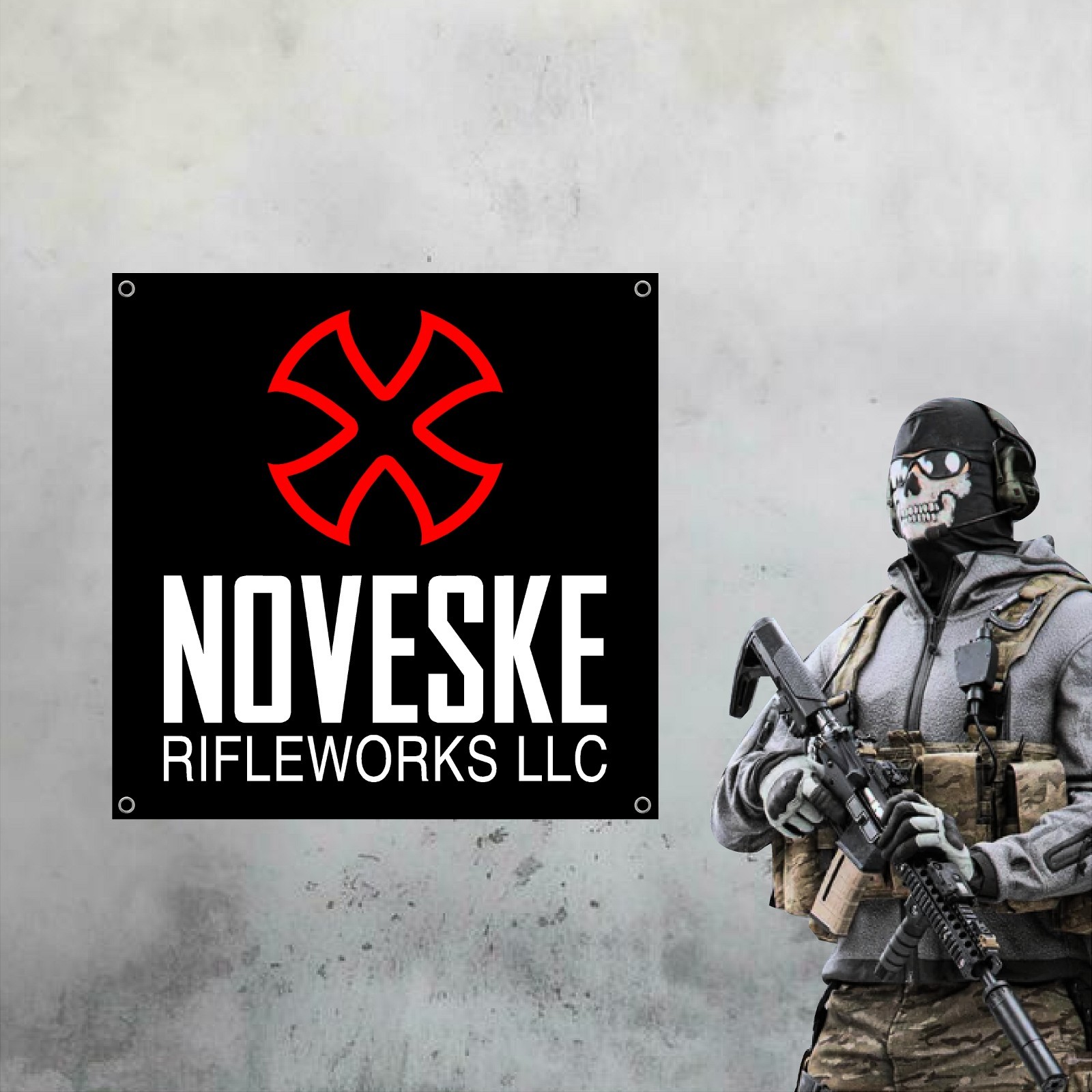 NOVESKE RIFLEWORKS 36in x 36in Vinyl Banner - Mancave Gun Room Wall Art