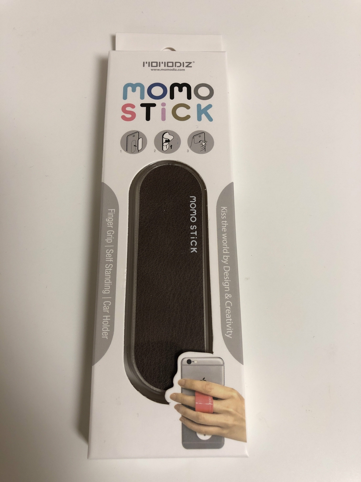 Momo Stick Dark Brown Finger Grip Holder Smart Phone Iphone Andoid Stand Car Mou