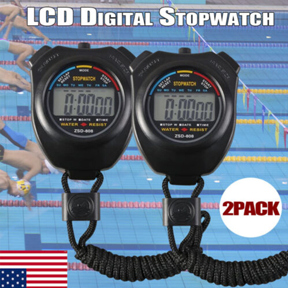 2PCS Handheld Digital Stopwatch Timer Outdoor Sports Training Timer Chronograph