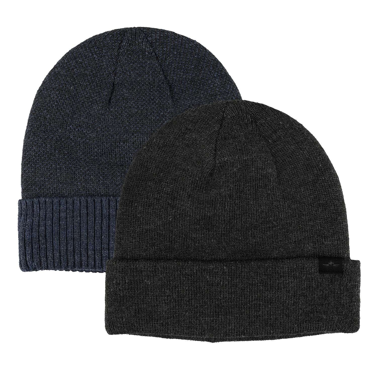Dockers Men's Microcheck & Flat Knit Cuffed Beanies 2-pack Set (45DK06BB02)  New
