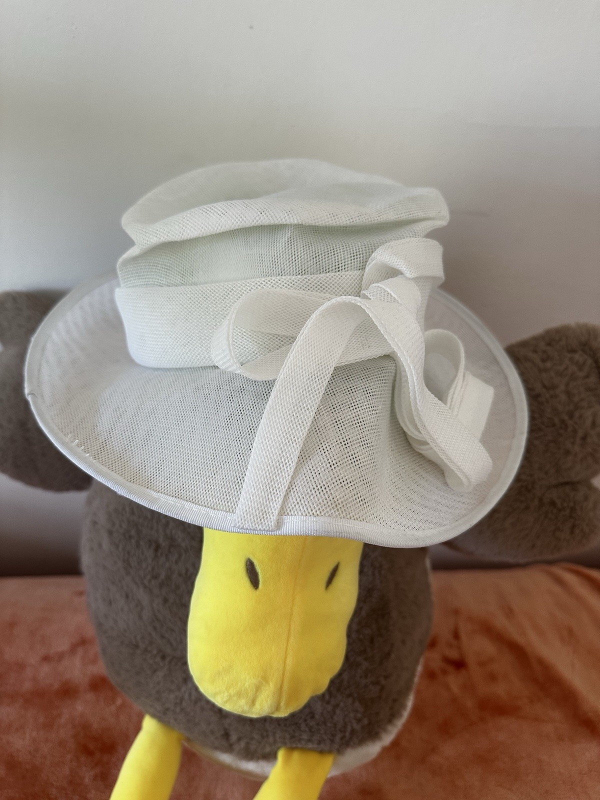 White Wide Brim Formal Hat with Ribbon Bow Detail, Brimmed Style