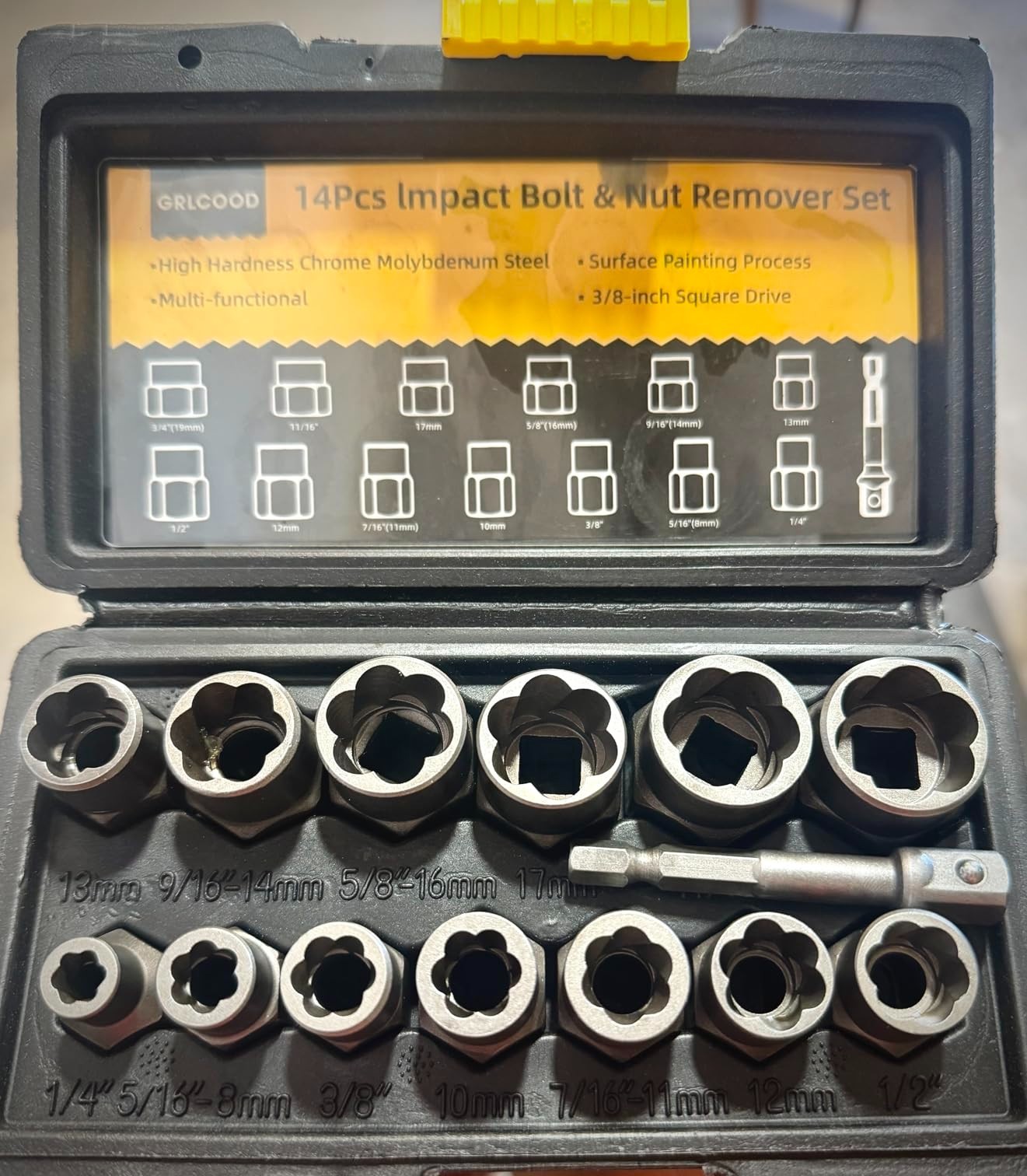 14 PCS Bolt Extractor Kit Stripped Bolt Remover Socket Set with 3/8 Inch Adapter