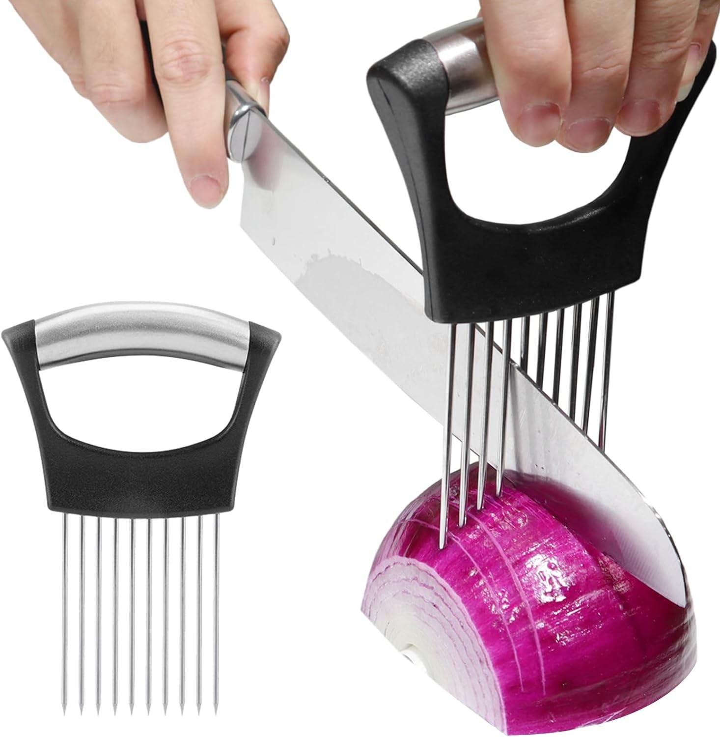 JAYVAR Onion Holder for Slicing, Cutter Vegetable Chopper, Silver