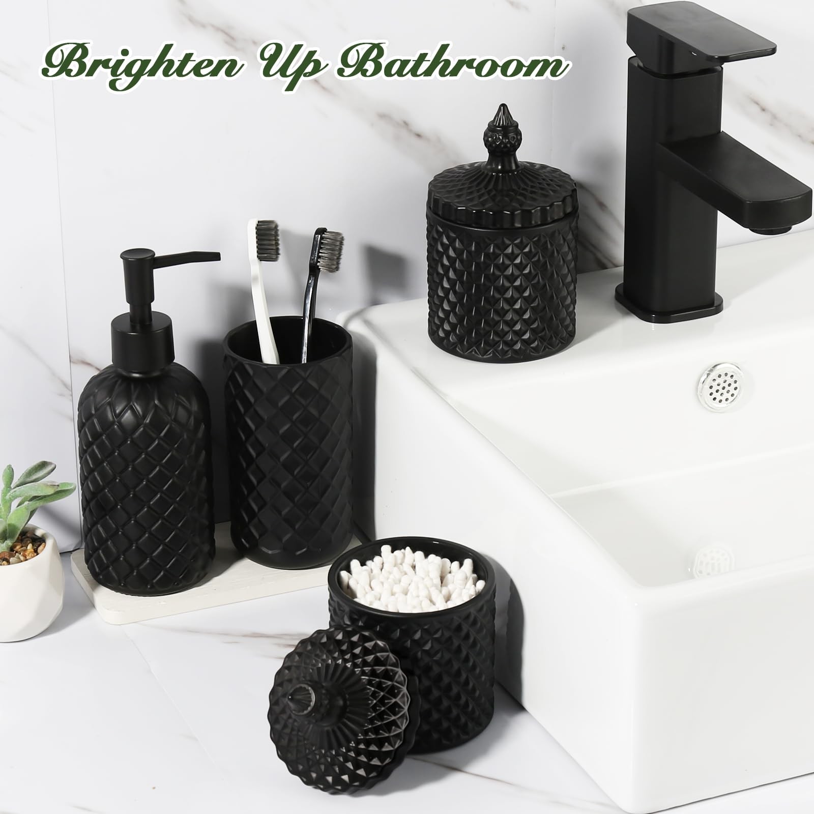 Matte Black Bathroom Accessories Set, 4 Pack Black Bath Accessory Sets Comple...