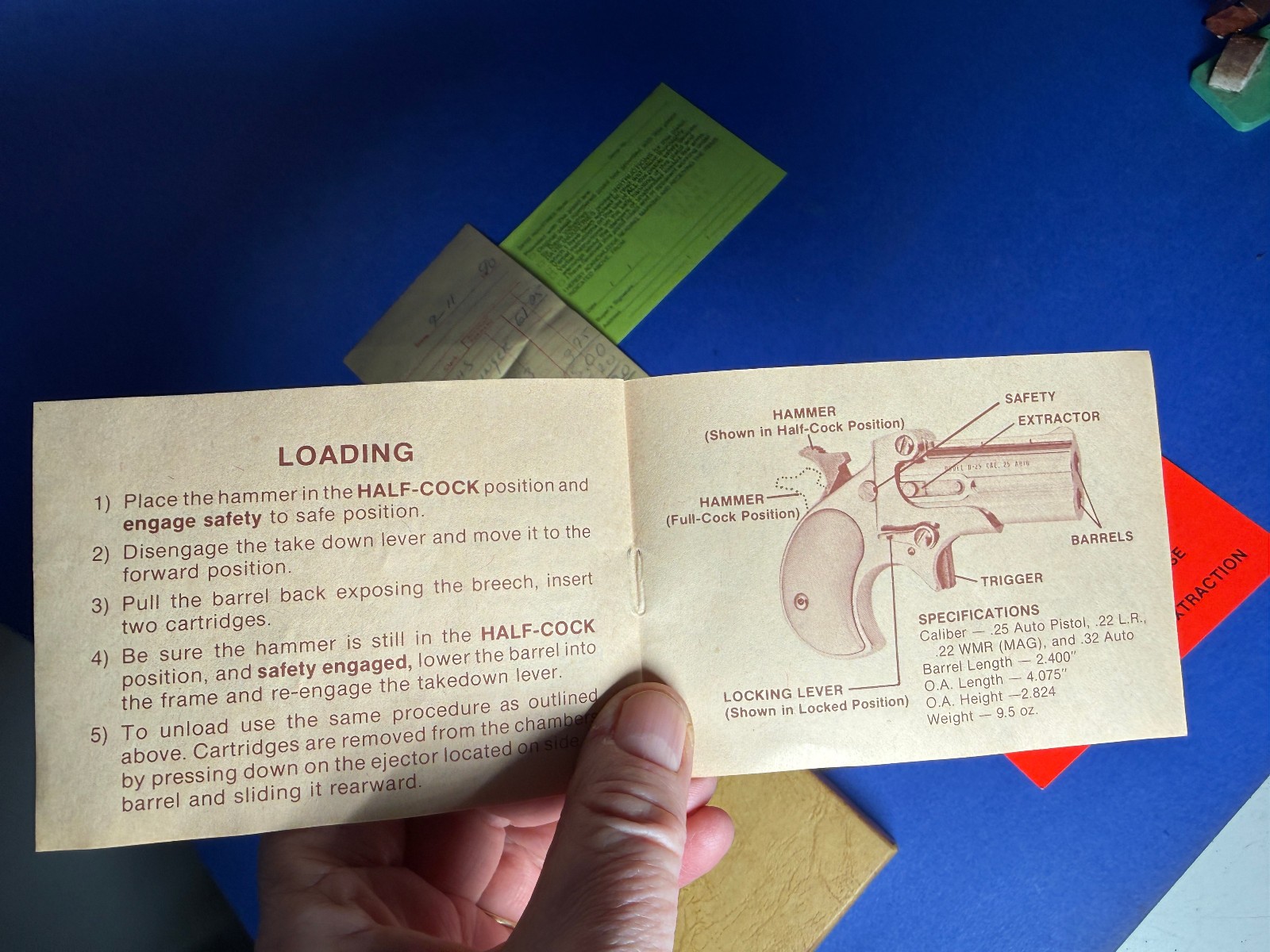 VTG DAVIS DERRINGER EMPTY BOX ONLY W/ INSTRUCTIONS RECEIPT MODEL DM 22 USA