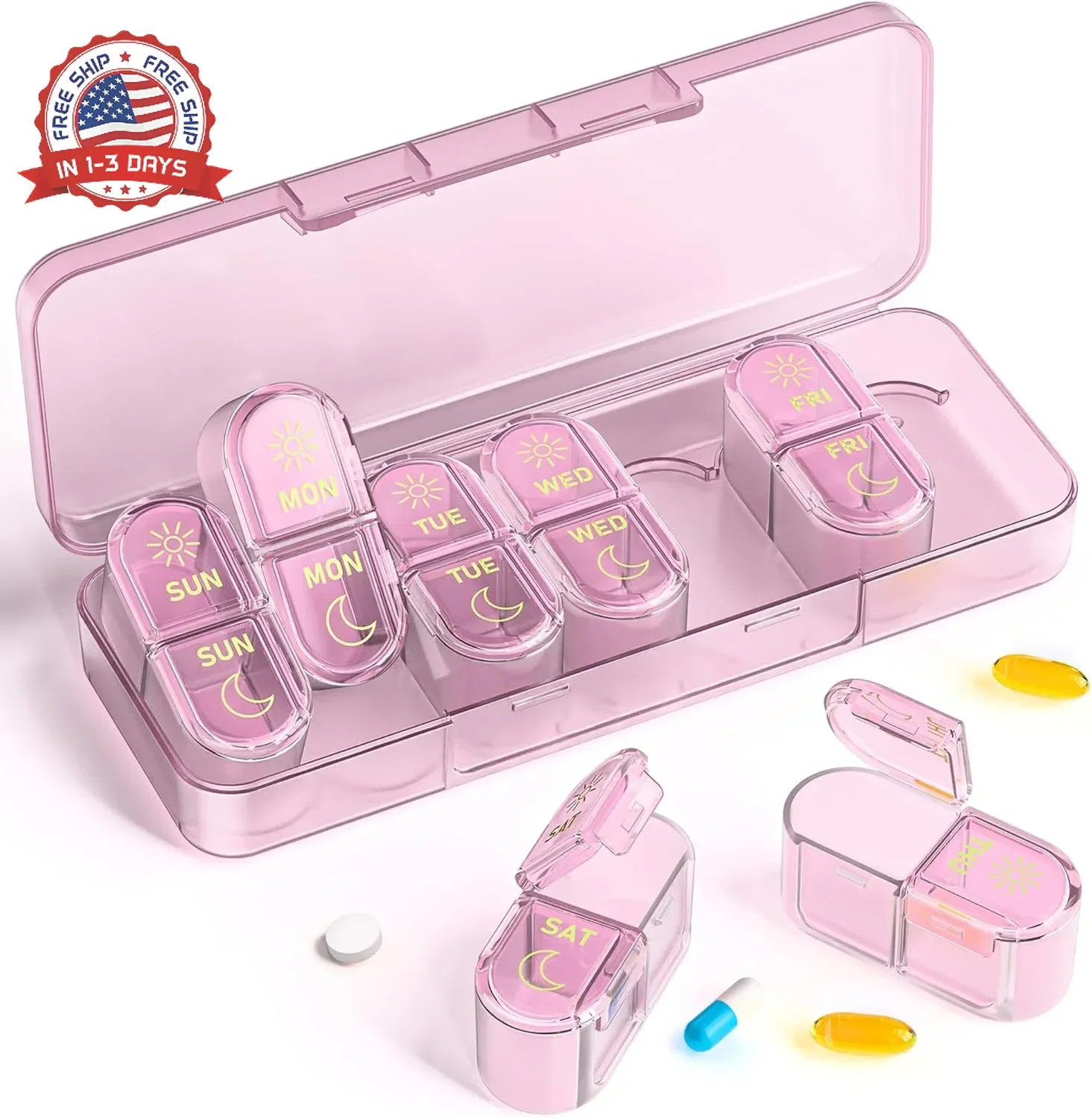 Pill Organizer 2 Times a Day, AM PM Pill Organizer 7 Day, Weekly Pill Box