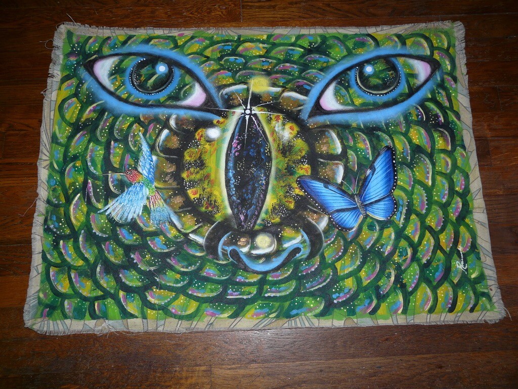 PERU AMAZON LG. AYA. .PAINTING "EYE OF THE ANACONDA"-ORLANDO CORDOVA RUMICHE