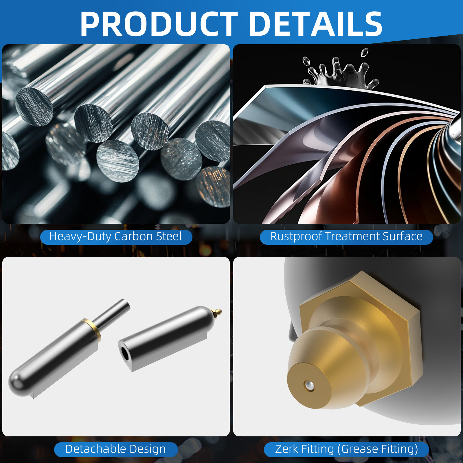4 Pack Weld On Hinges, Heavy Duty Gate Barrel Hinges with Grease Fitting
