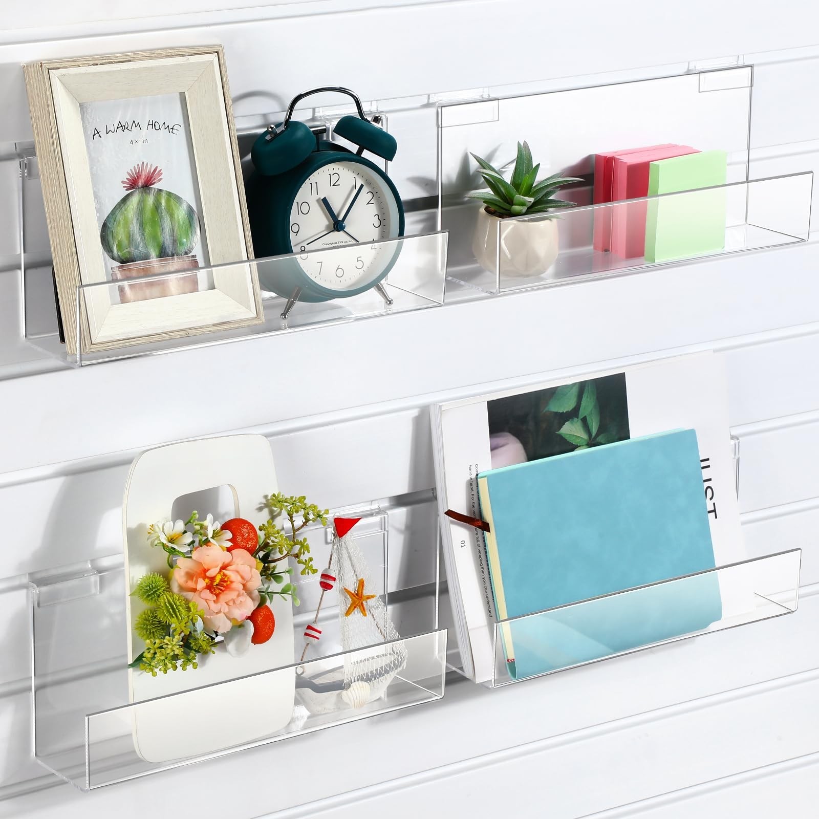 Briwooody 4 Pack Slatwall J Ledge Shelf, Clear Acrylic Slatwall Shelves with ...
