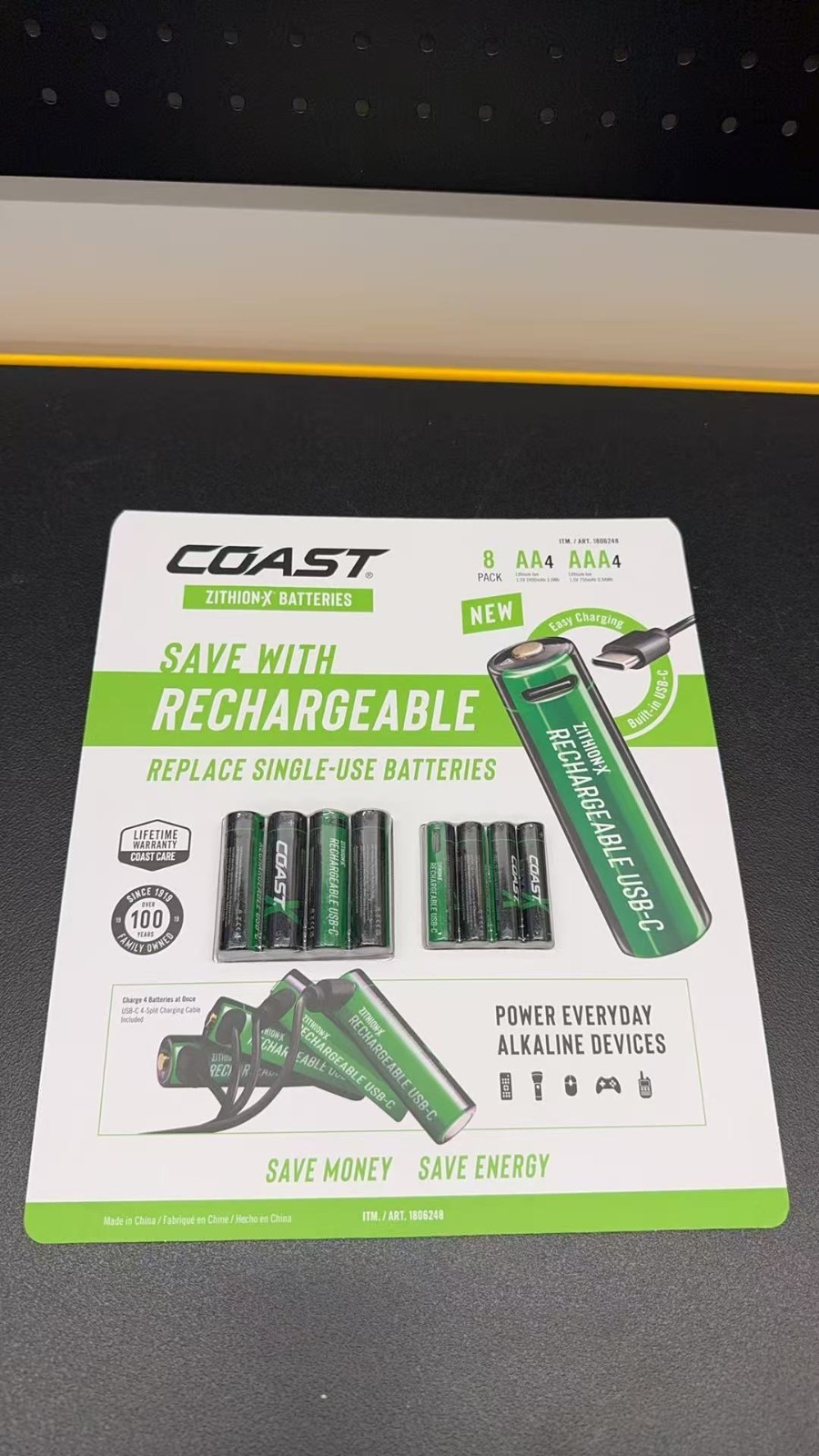 COAST USB-C Rechargeable Lithium Batteries, 8-Count (AA/AAA, 4ea) FREE SHIPPING