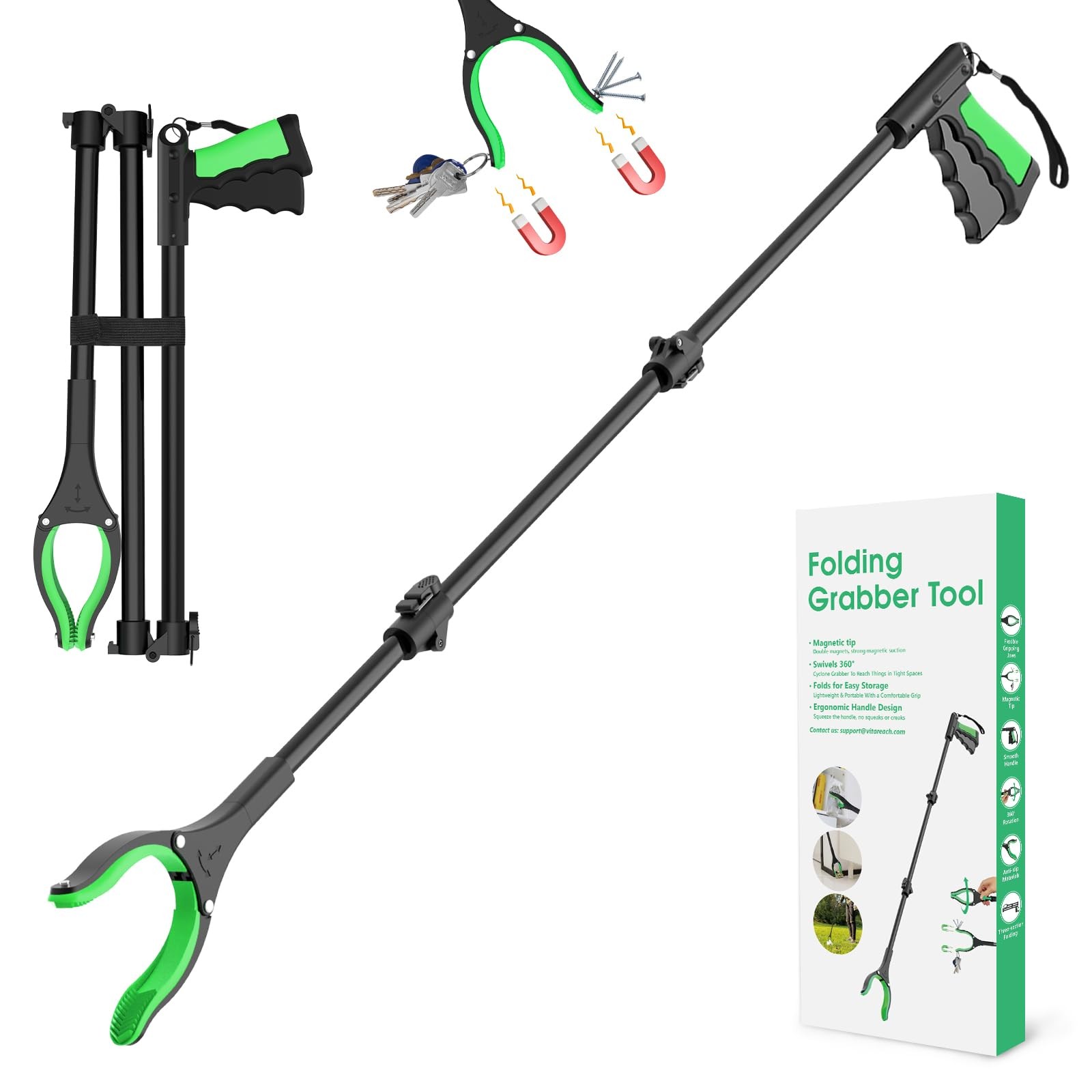 Grabber Reacher Tool 52 in Extra Long Foldable Pickup Tool with Magnet